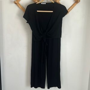 Reformation Flora Black Ribbed Two Piece Set Wrap Top